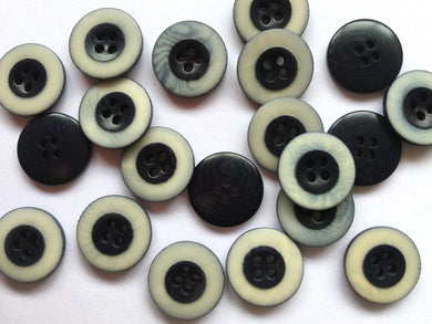 TGB Dark Navy Corozo Buttons With Grainy Matt Cream Rim – Size 15mm (2832)