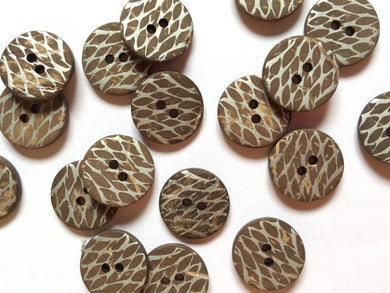 TGB Brown Coco Shell Buttons With Metallic Silver Pattern - 15mm (3898)