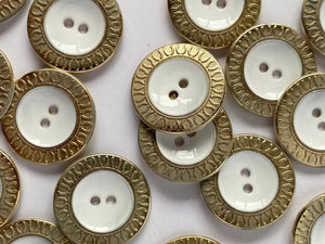 TGB Soft Gold Metal Buttons With White Glossy Resin Centre - 20mm (4704)