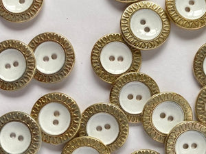 TGB Soft Gold Metal Buttons with White Glossy Resin Centre - 15mm (4705)