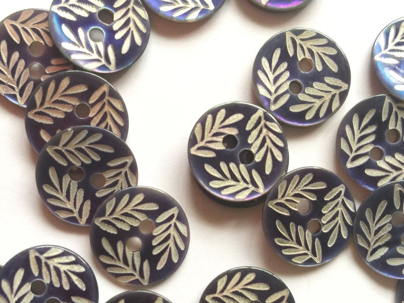 TGB Light Navy Blue Shell Buttons With Laser Leaves - 12mm (4227)