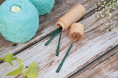 KnitPro The Mindful Collection Teal Wooden Darning Needles in Wooden Container