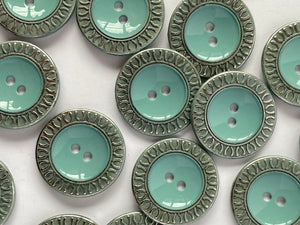 TGB Silver Metal Buttons With Turquoise Glossy Resin - 20mm (4706)