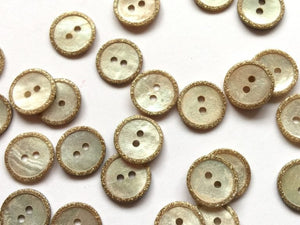 TGB Shell Buttons With Raised Dark Blue Sparkly Edge - 12mm (4061)