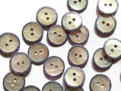 TGB Shell Buttons With Raised Dark Blue Sparkly Edge - 14mm (4153)