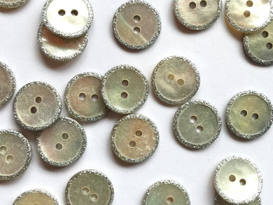 TGB Shell Buttons with Raised Silver Sparkly Edge - 12mm (4258)